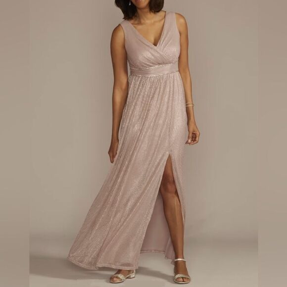 NWT Oleg Cassini Metallic Glitter Tank Dress Size 2 Blush Pink A-Line Wedding - Picture 1 of 10